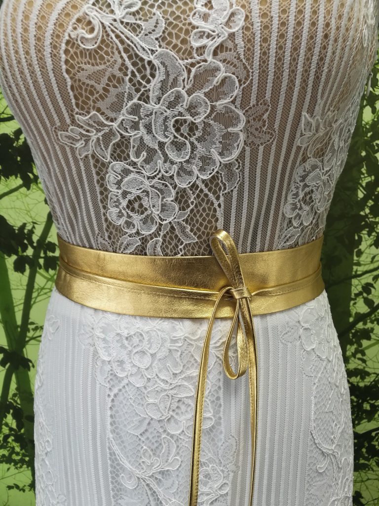Brautgürtel Zum Binden Aus Leder In Gold - Calesco Couture